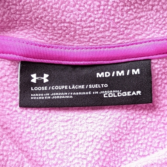 Under Armour Cold Gear Mock Neck Relaxed Fit Hoodie in Dragon Fruit Pink Sz Med - Picture 8 of 8